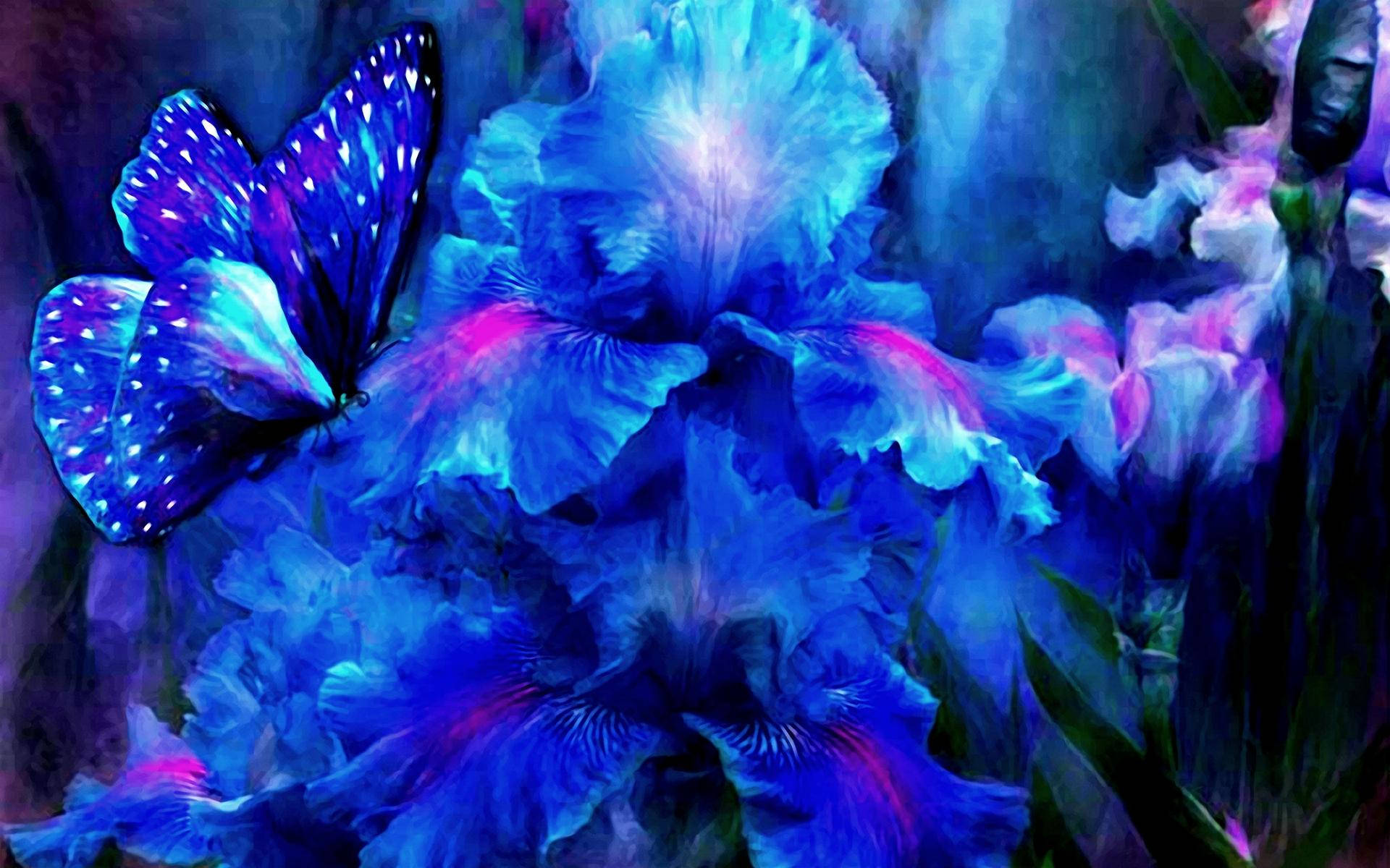 Blue Butterfly And Crowded Petals Background