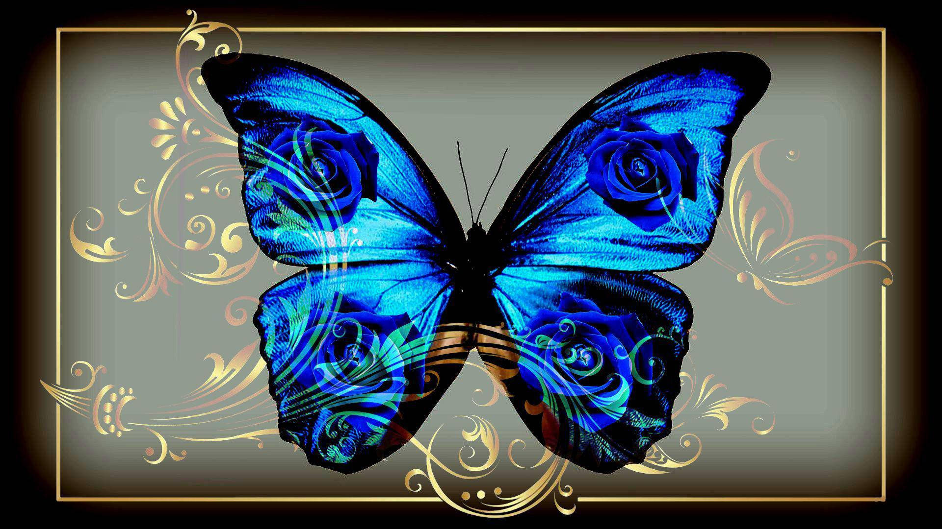 Blue Butterfly Gold Aesthetic Background