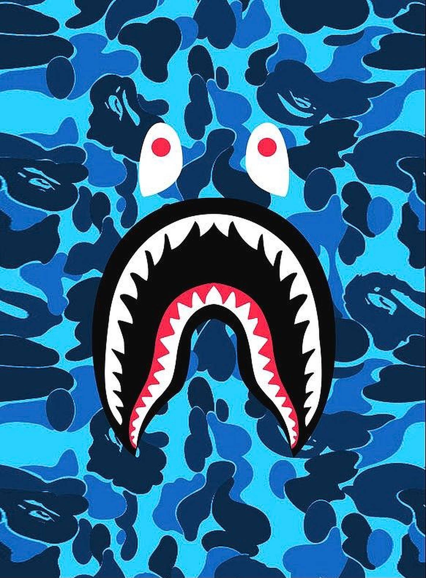 Blue Camouflage Bape Shark Logo Background