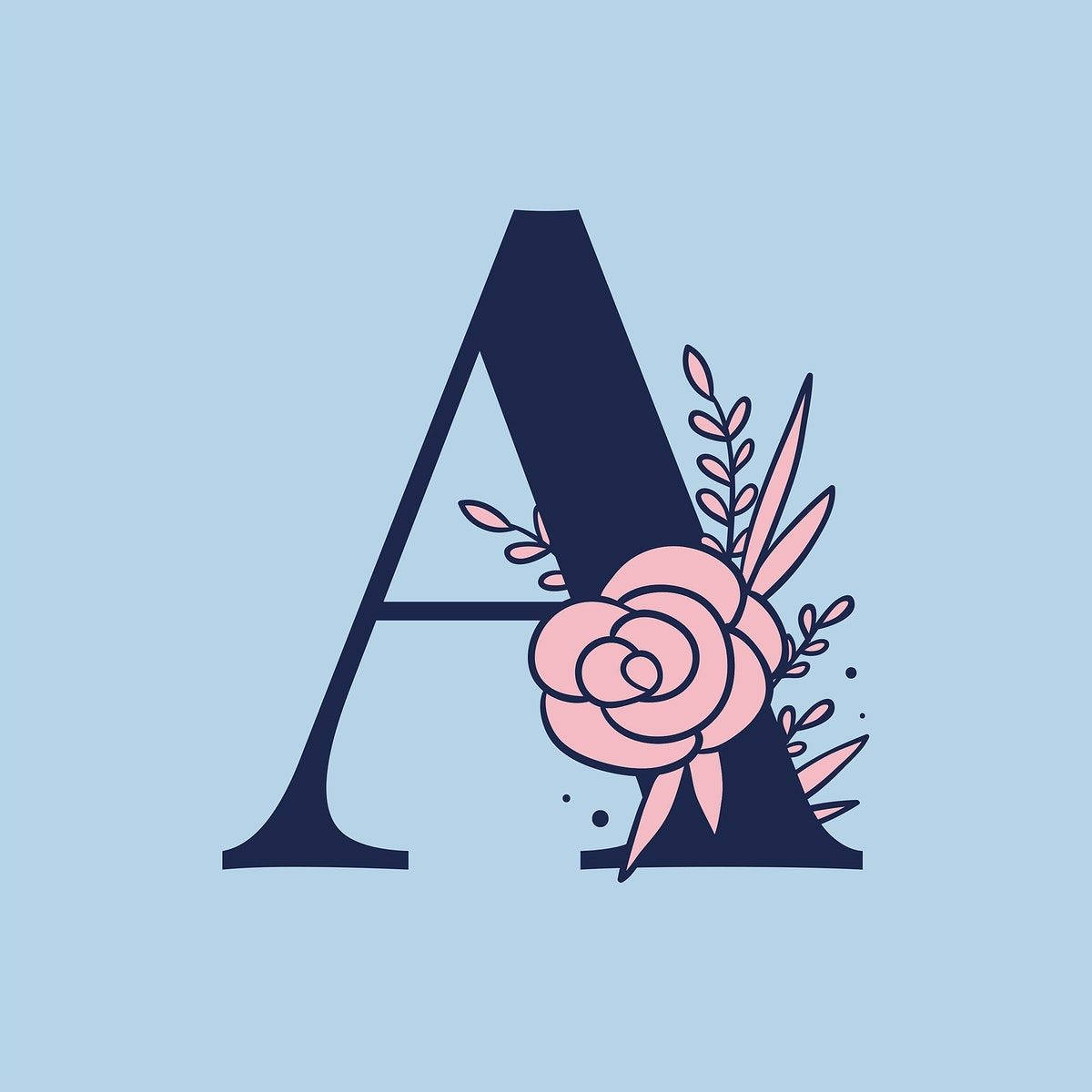 Blue Capital Alphabet Letter A With Pink Flower Background