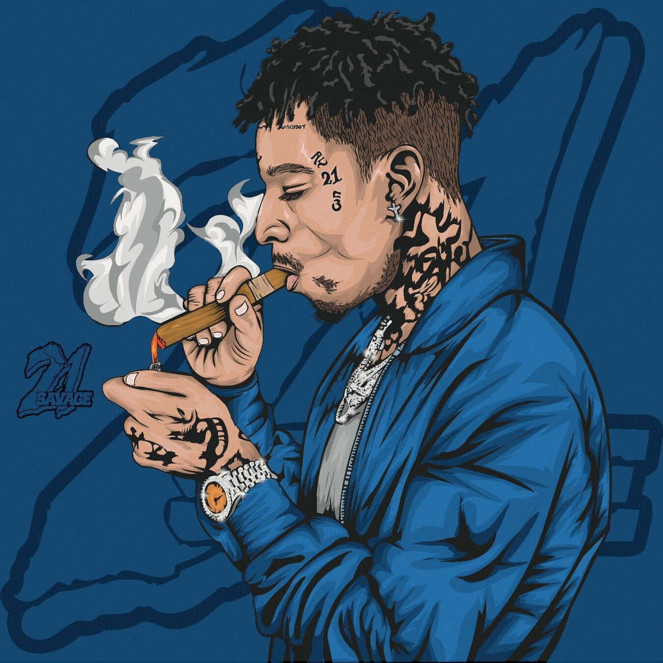 Blue Cartoon 21 Savage Rapper Pfp Background