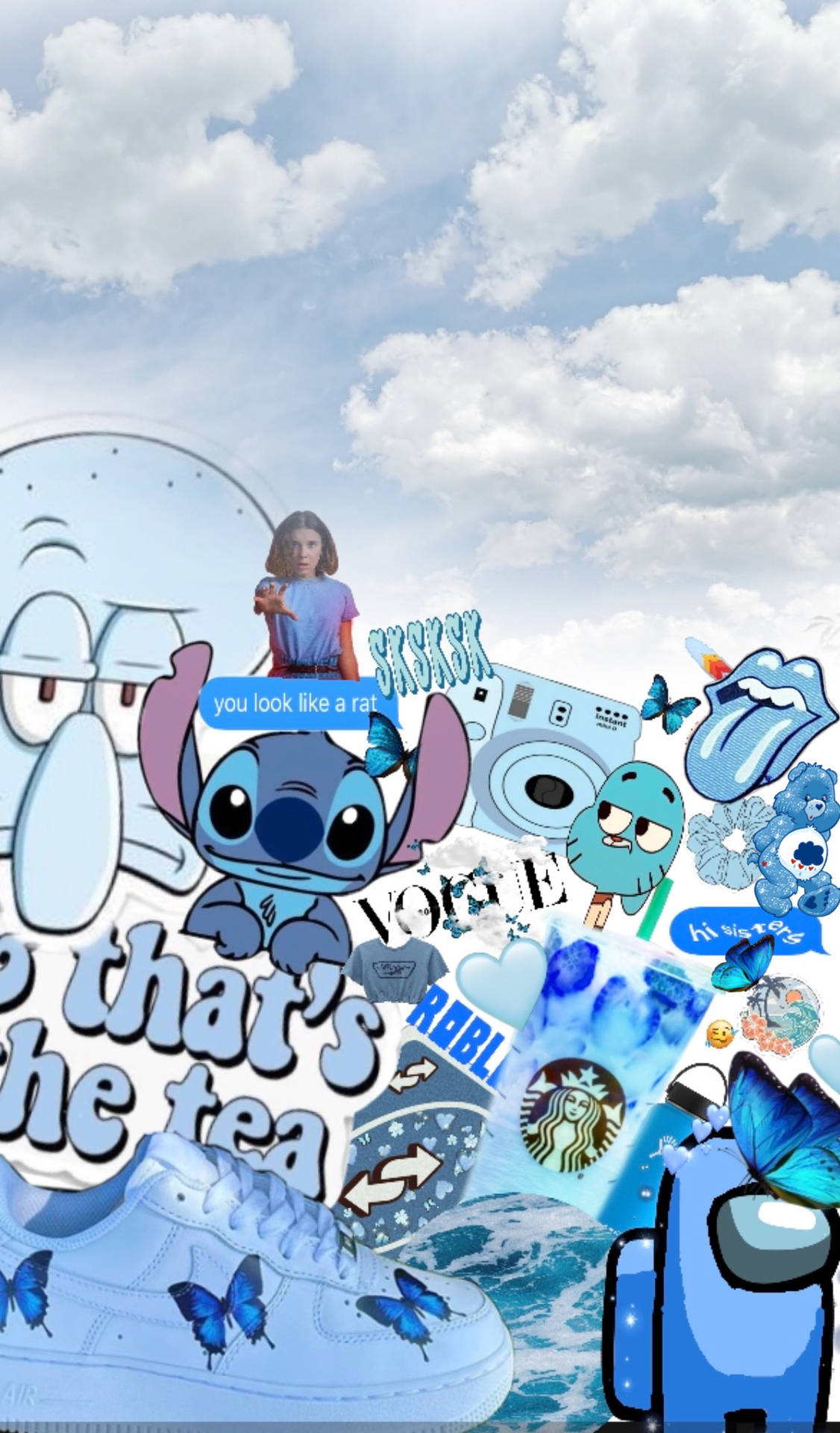 Blue Characters And Stitch Collage Background
