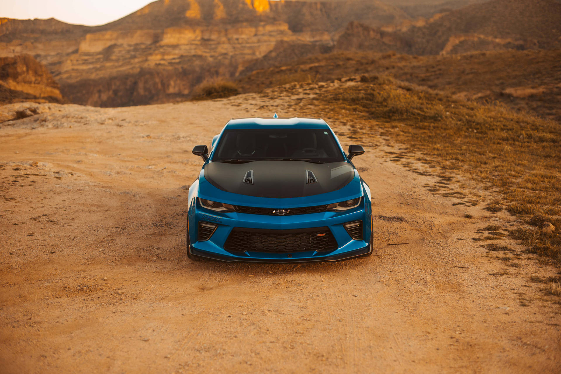 Blue Chevrolet Camaro Desert Background