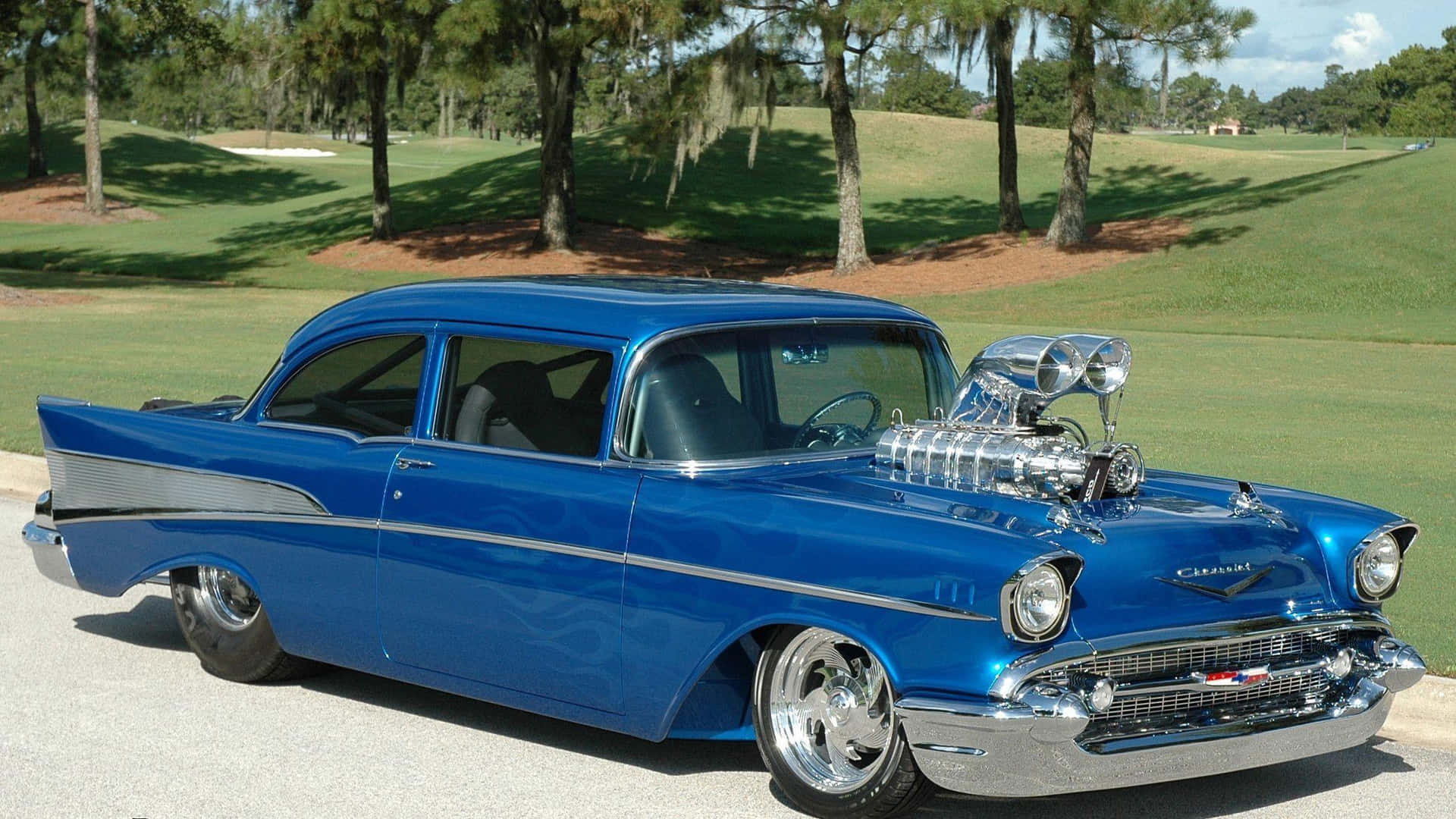 Blue Chevy Bel Air Background