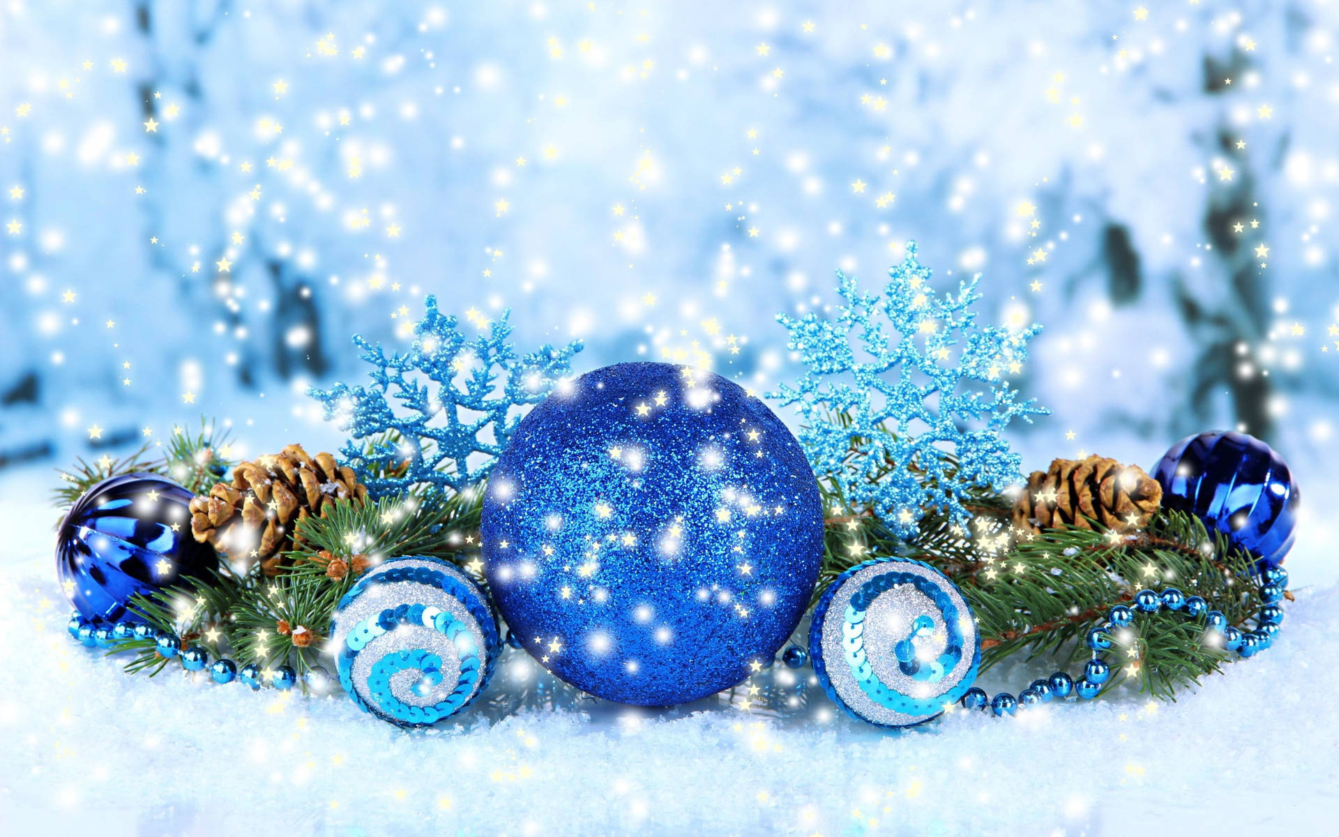 Blue Christmas Balls With Snowflakes