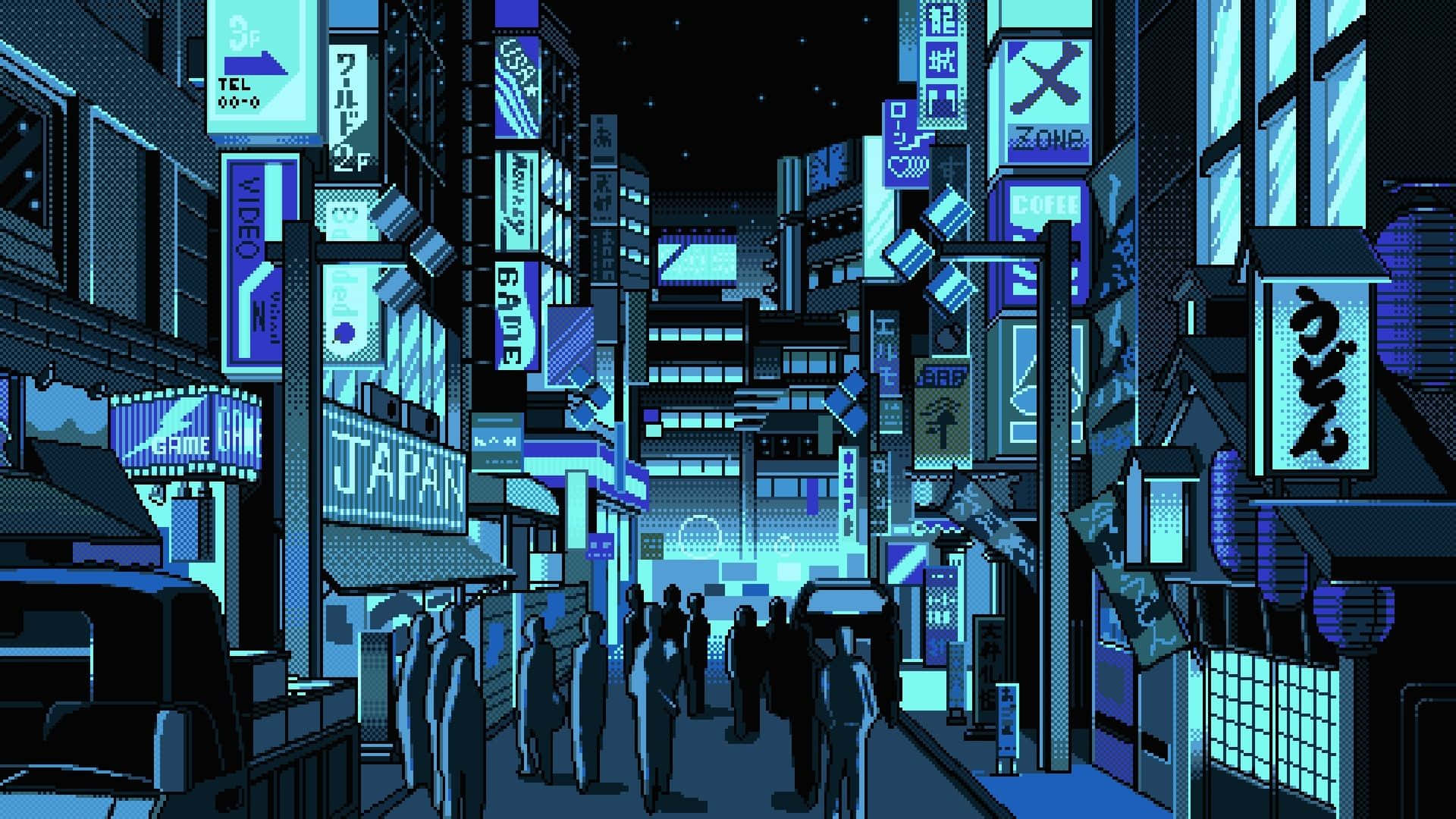 Blue City Pixel Art Background