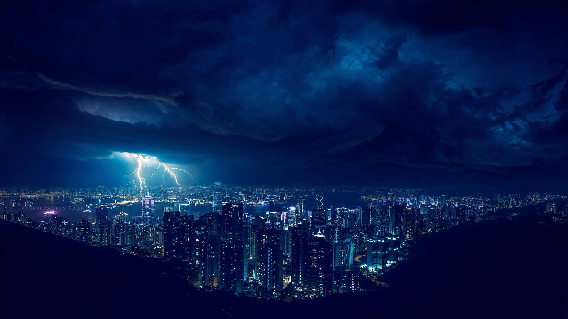 Blue City Thunderstorm Background