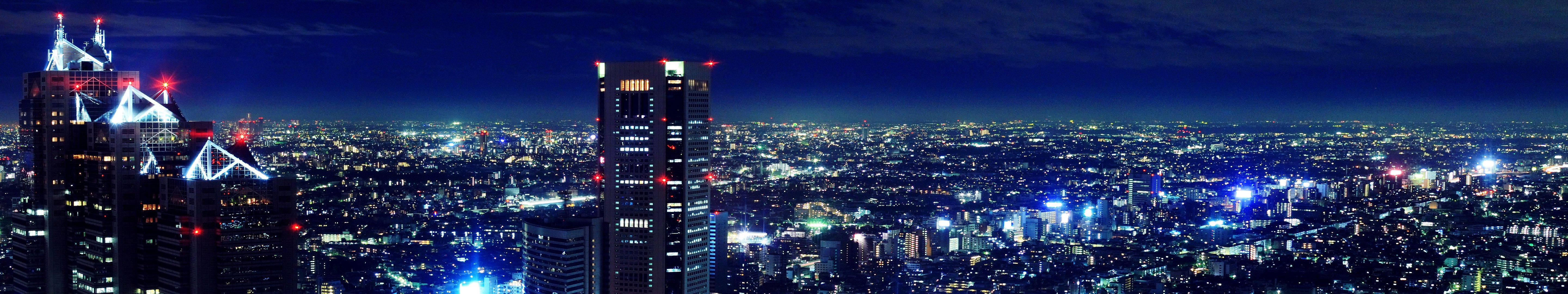 Blue Cityscape Night Aerial View