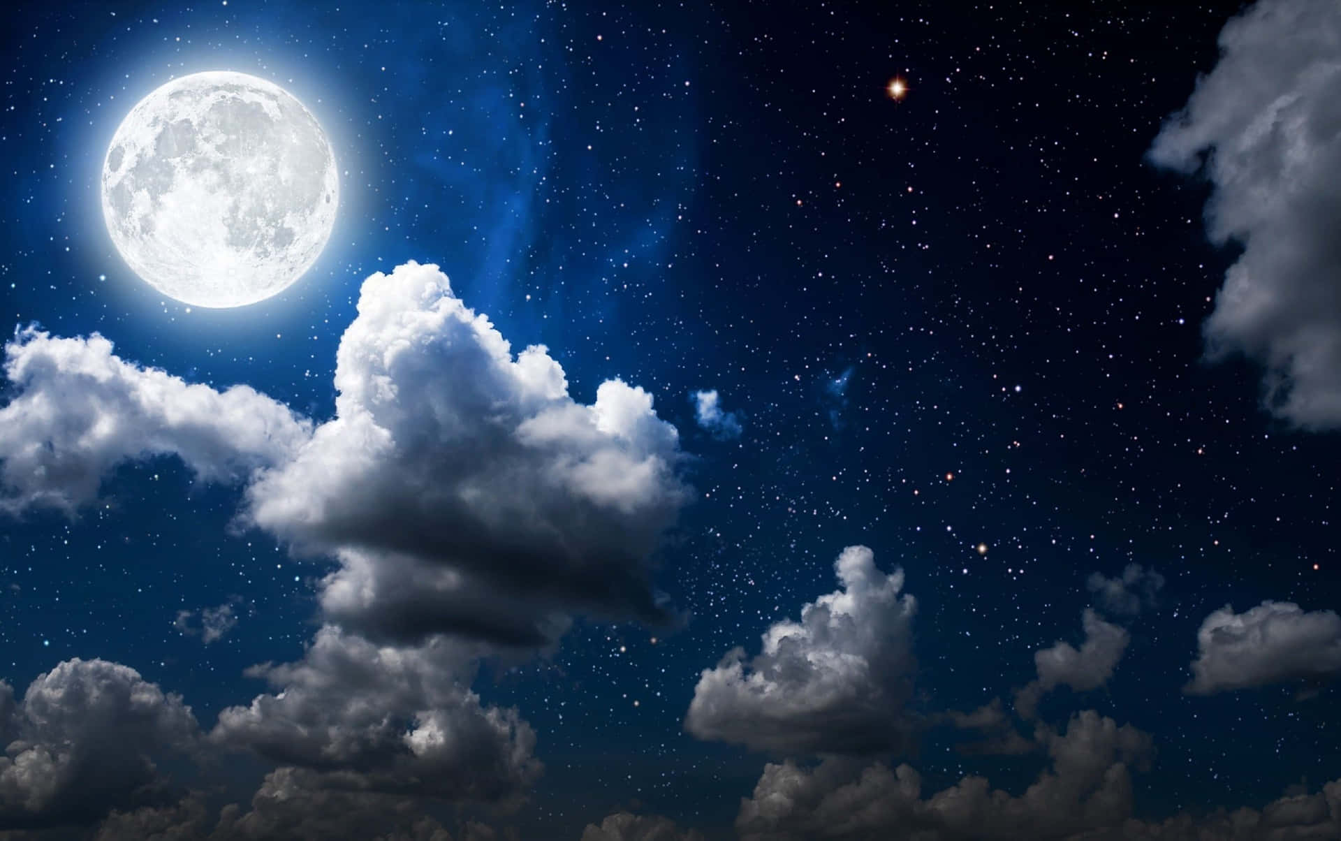 Blue Cloudy Night Sky Moon