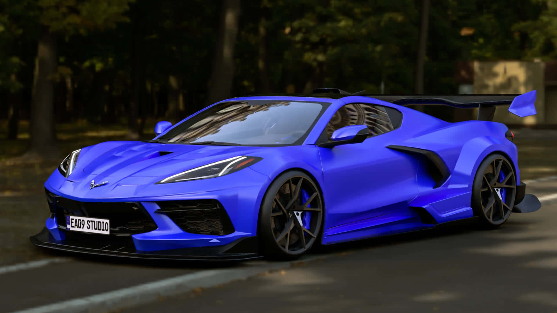 Blue Corvette C8 Custom Bodykit Background