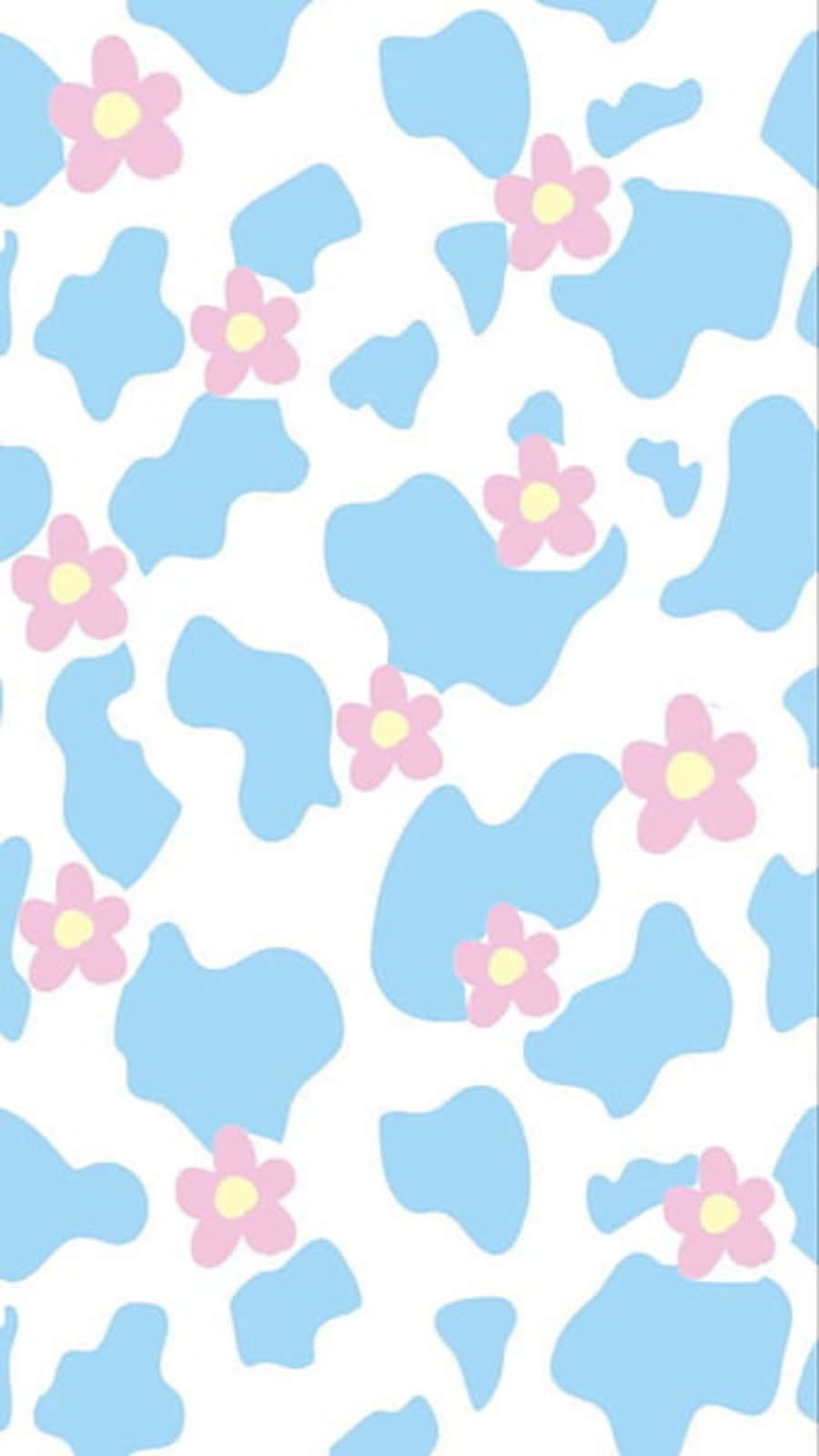 Blue Cow Print Pink Flowers Background