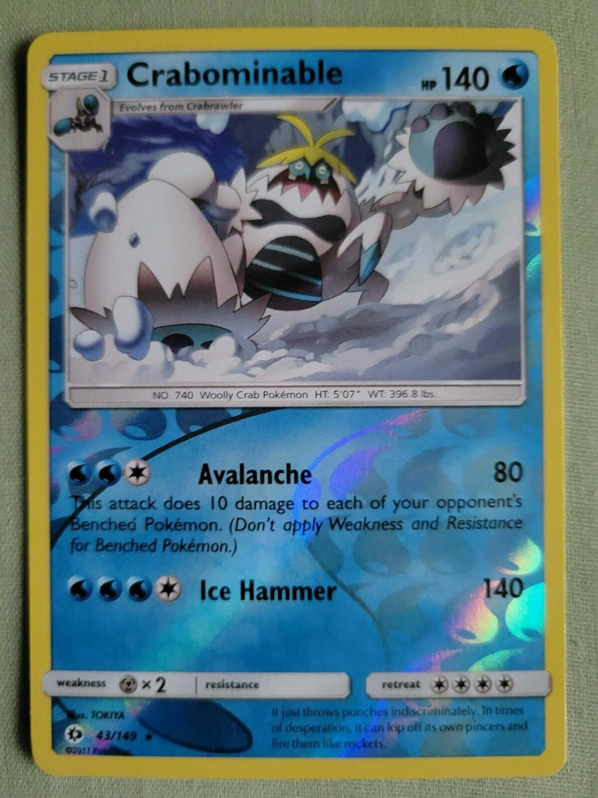 Blue Crabominable Card With Yellow Border Background
