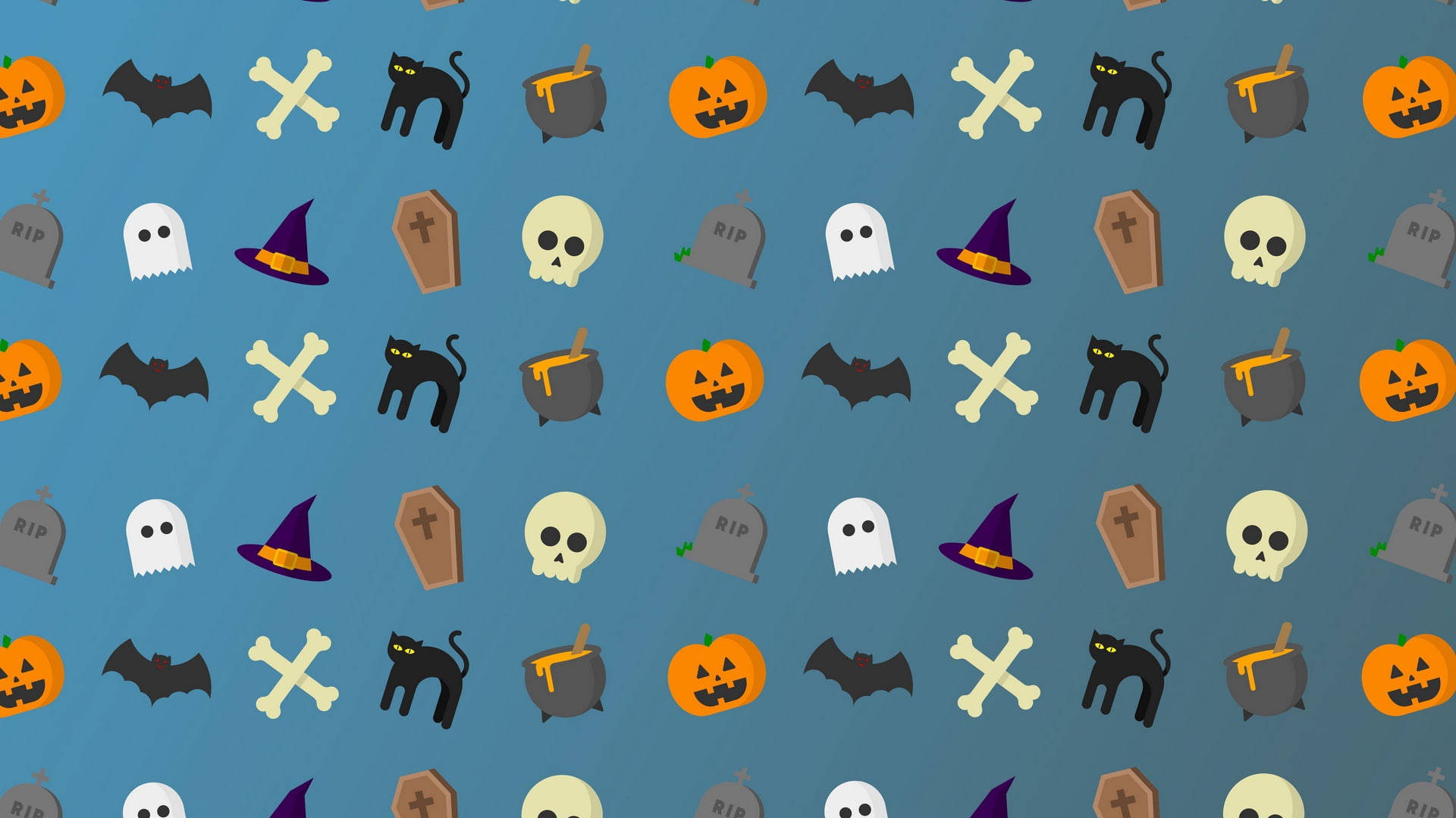 Blue Cute Aesthetic Halloween Spooky Icons Background