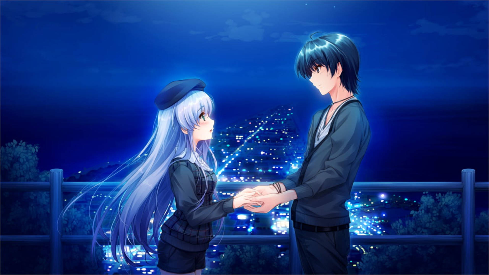 Blue Cute Anime Couple Background