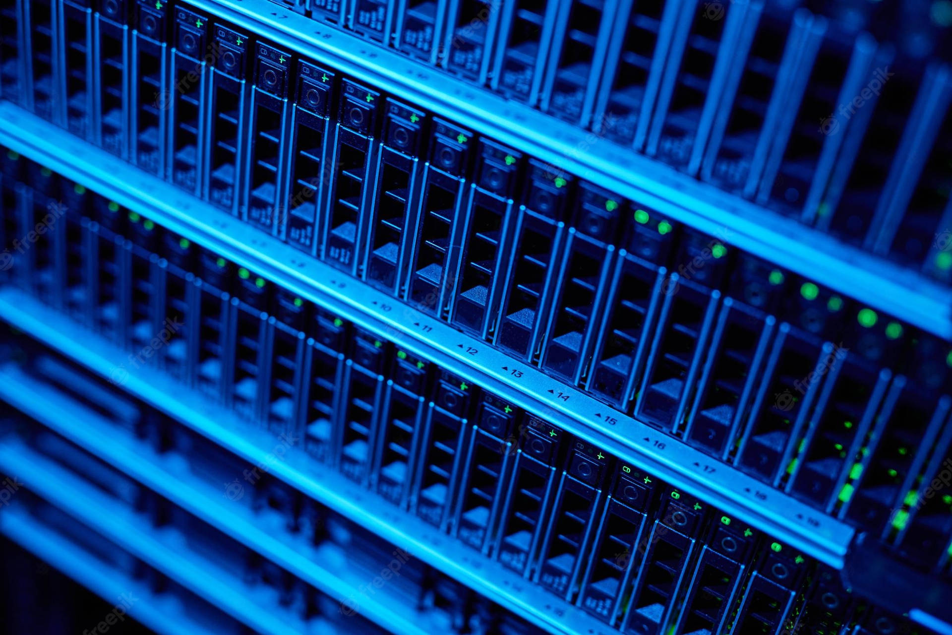 Blue Data Center Close-up Background