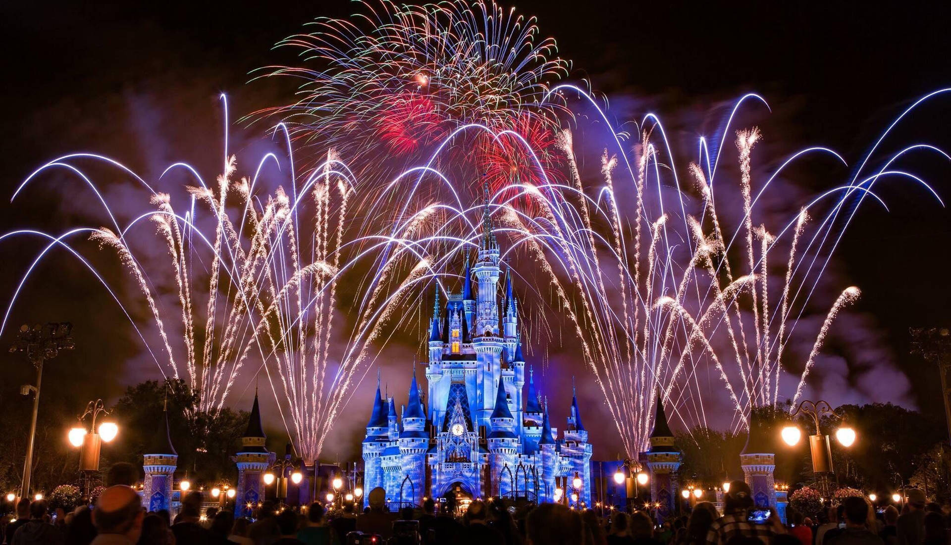 Blue Disney Castle Fireworks