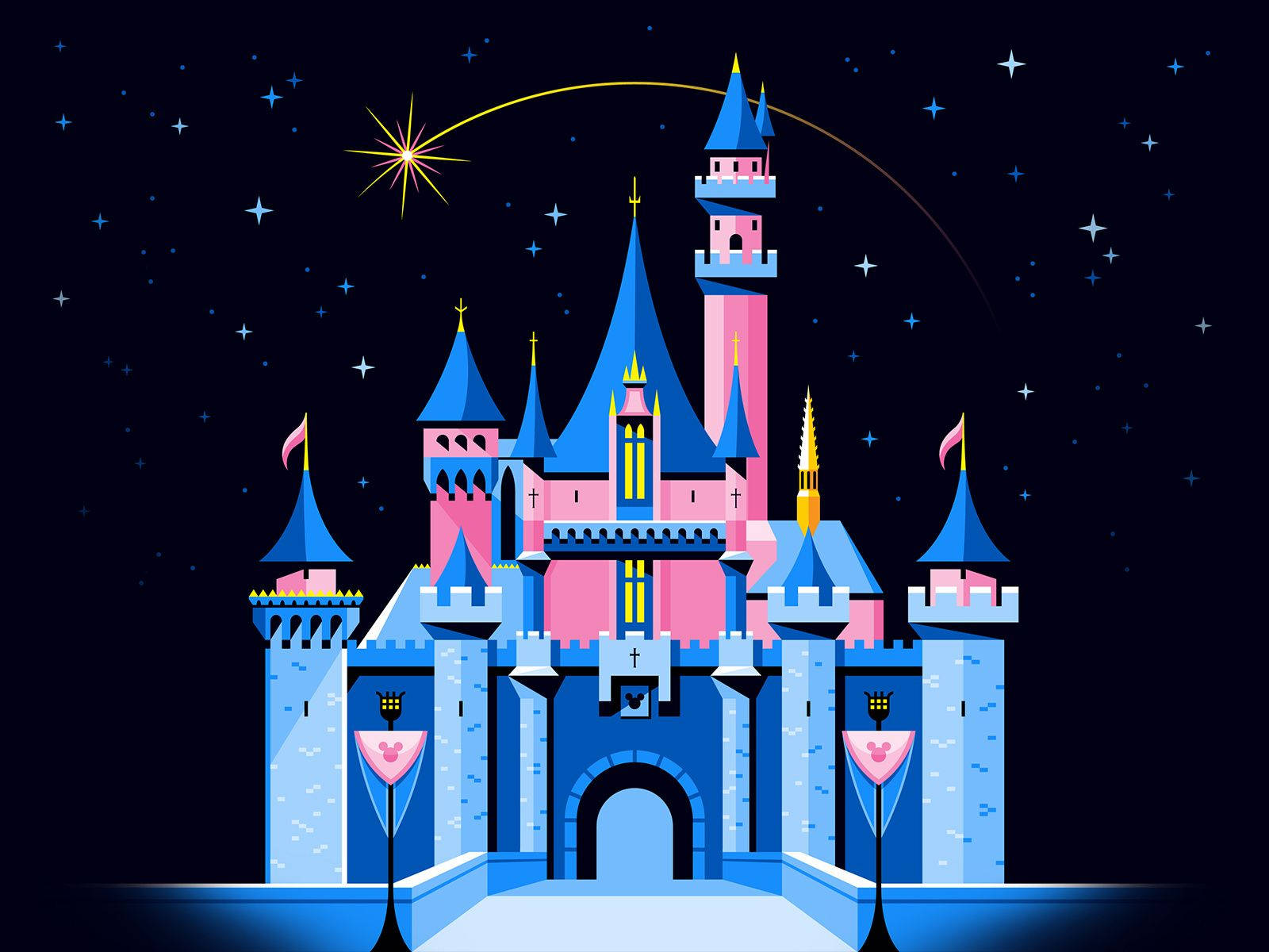 Blue Disneyland Castle And Stars Background