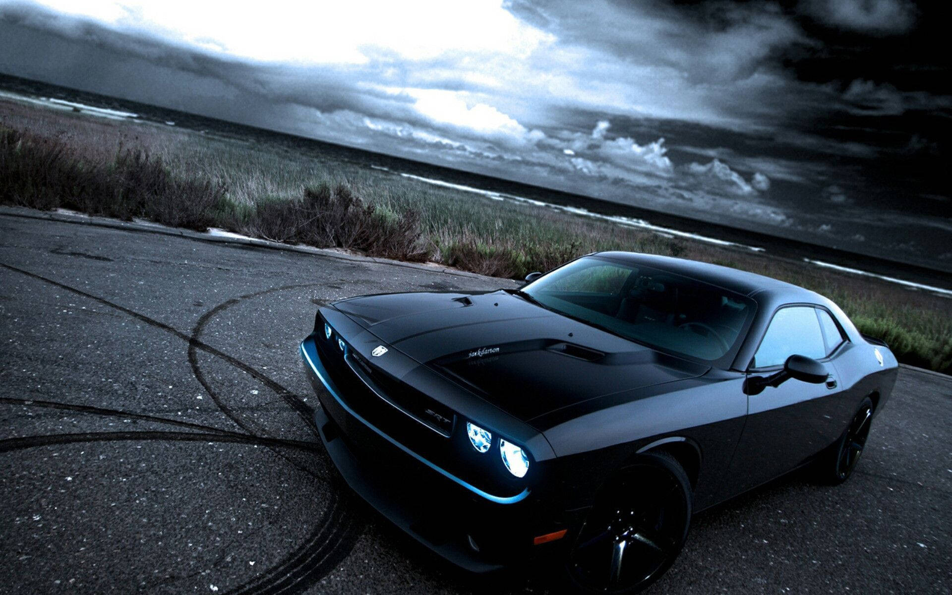 Blue Dodge Challenger Automobile Background