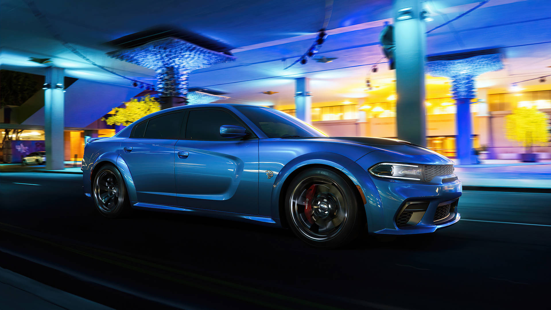 Blue Dodge Challenger Roaring In The Tunnel Background