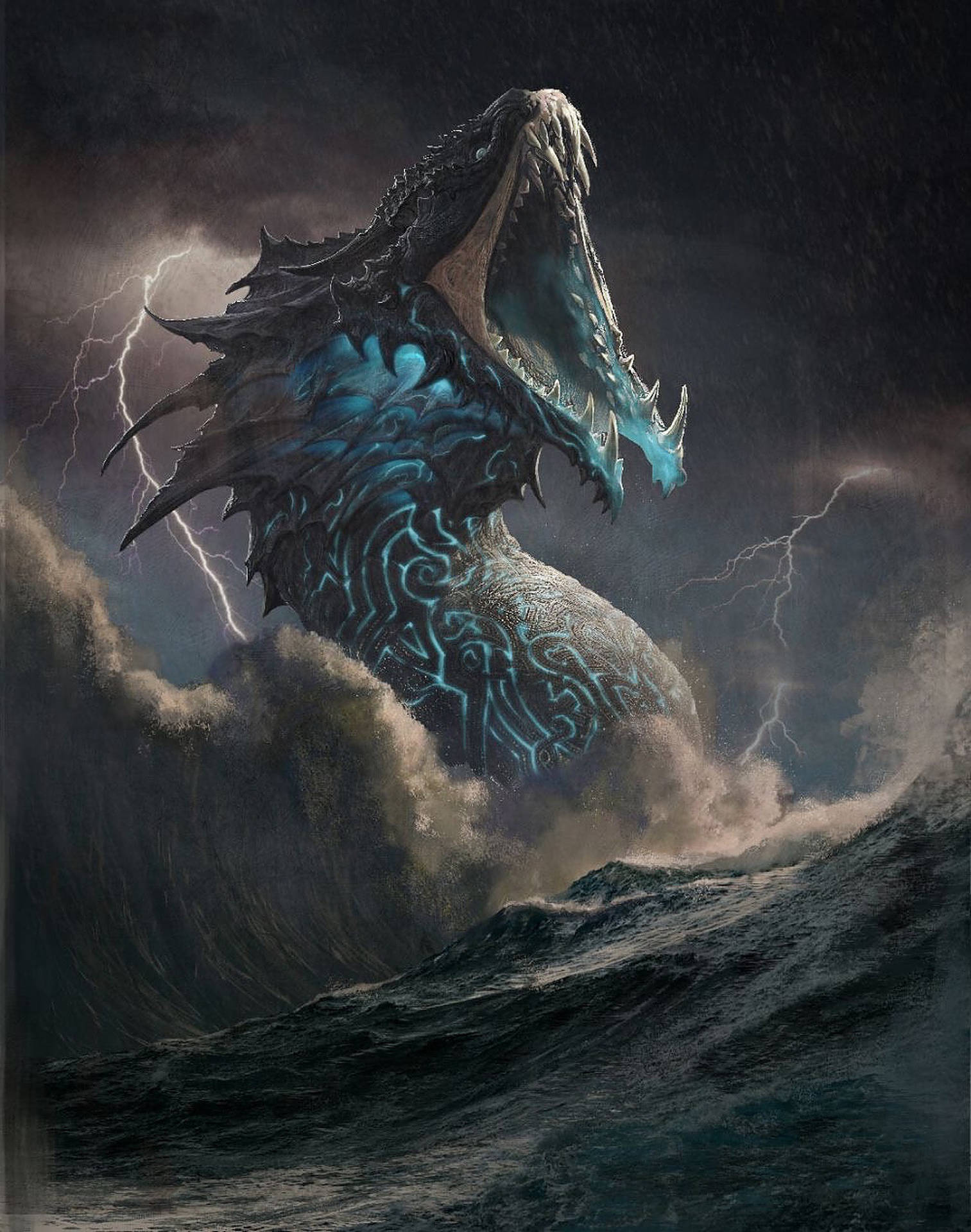 Blue Dragon And Lightning Background