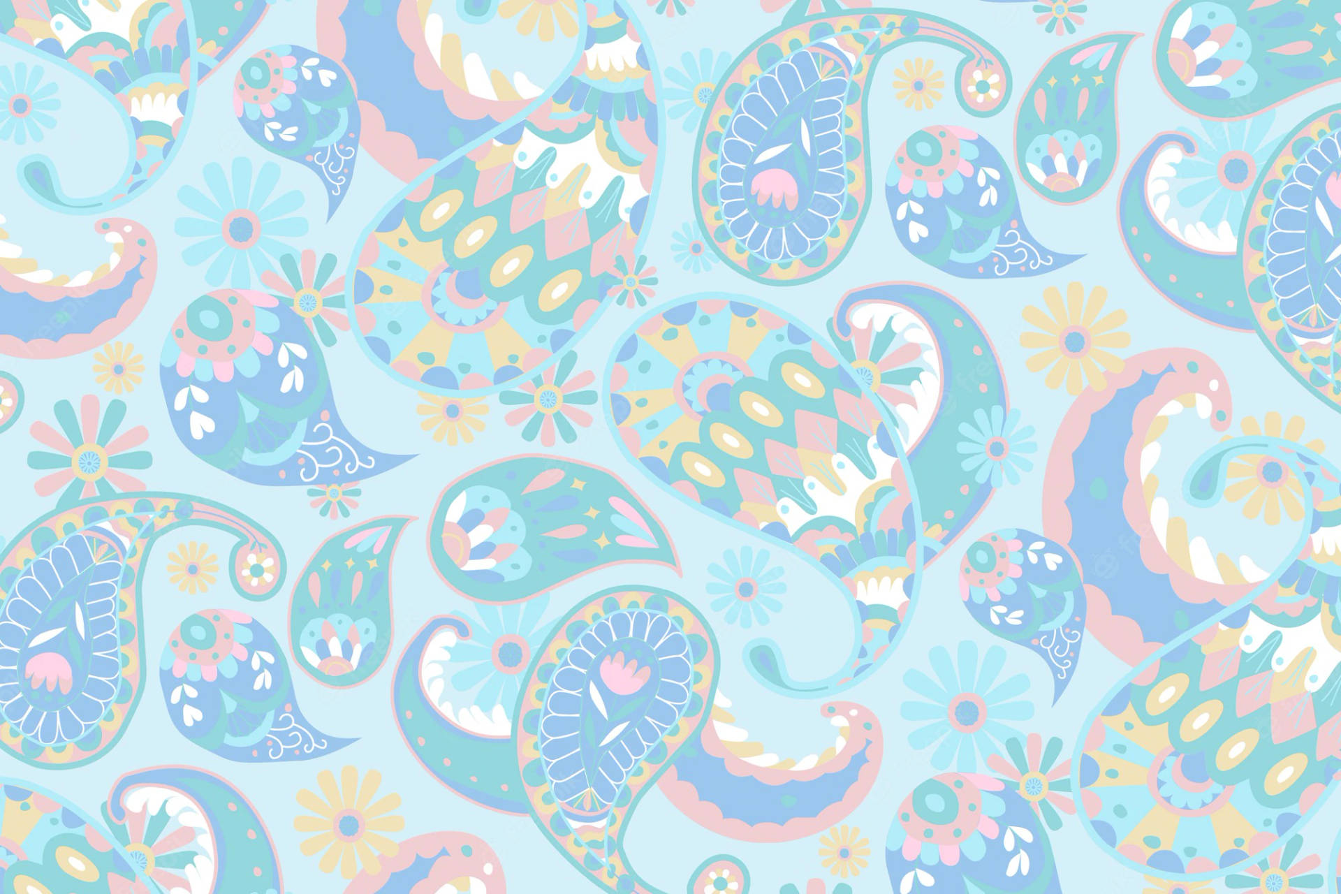 Blue Droplets Shape Paisley Print Background