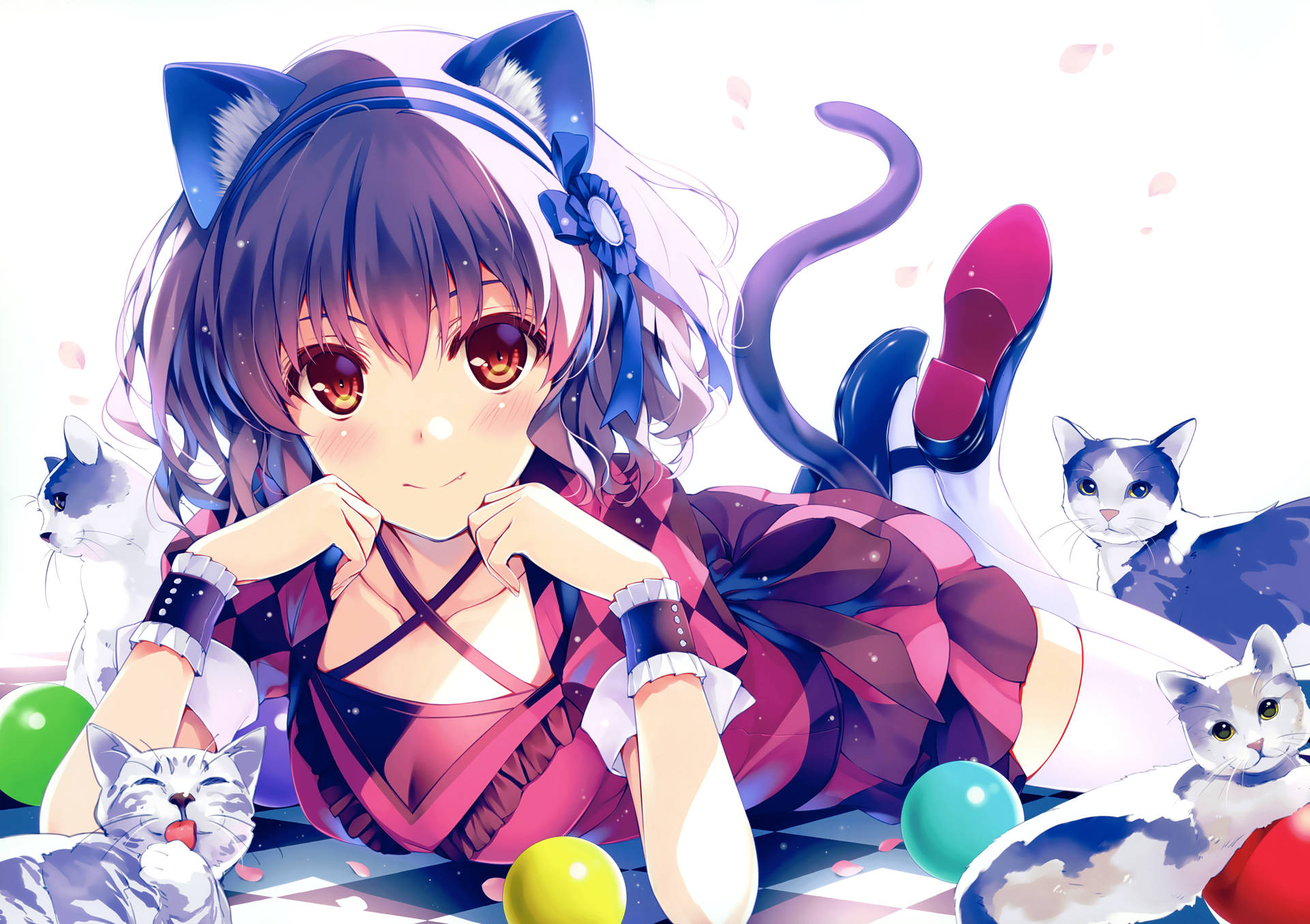 Blue-eared Anime Cat Girl Background