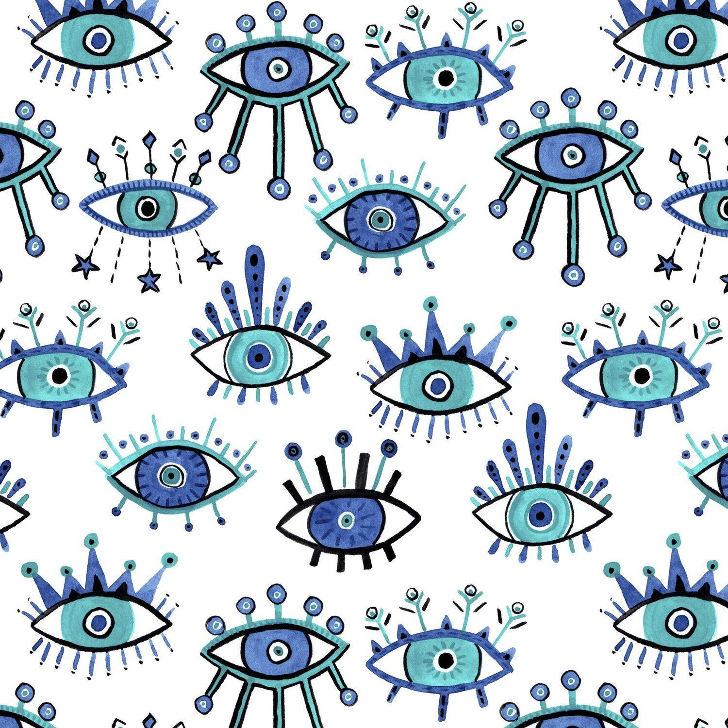Blue Evil Eyes Pattern Background