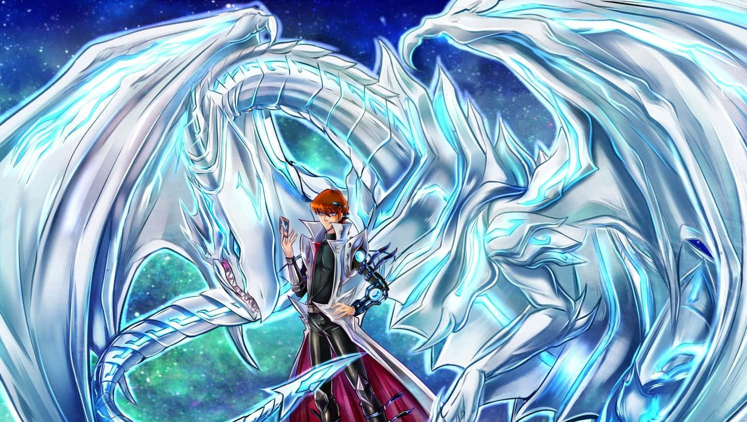 Blue Eyes White Dragon Illustration Background