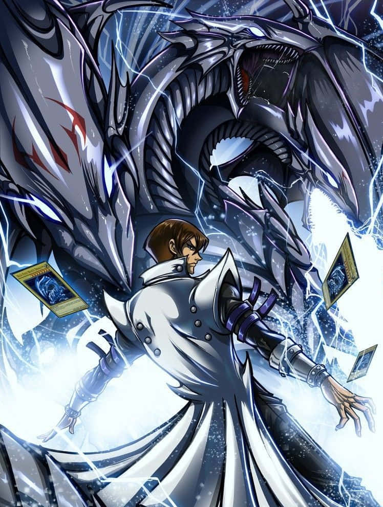 Blue Eyes White Dragon In Combat Background