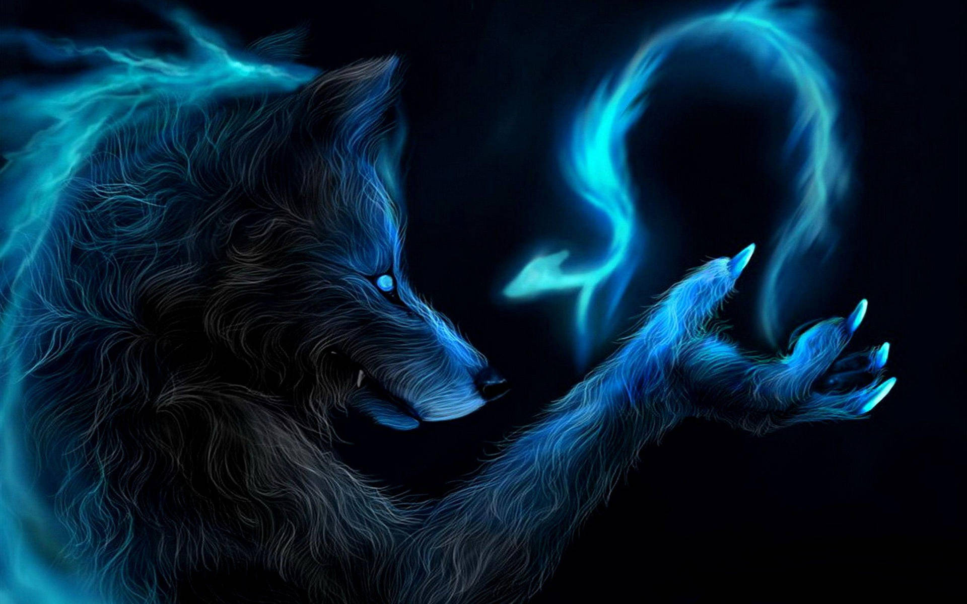 Blue Fantasy Galaxy Wolf Background