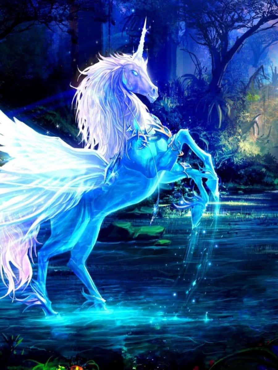 Blue Fantasy Iphone Unicorn In Forest Background