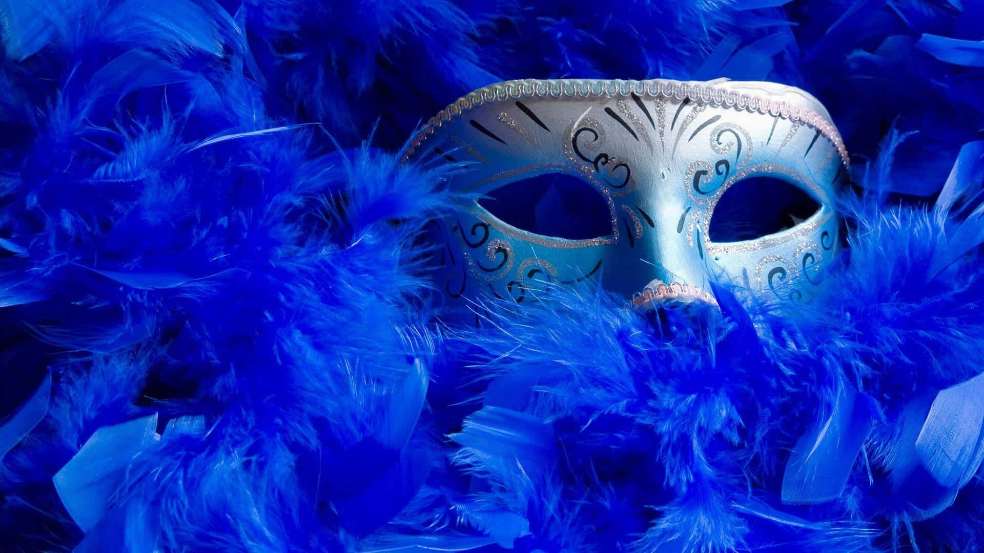 Blue Feather Mardi Gras Mask