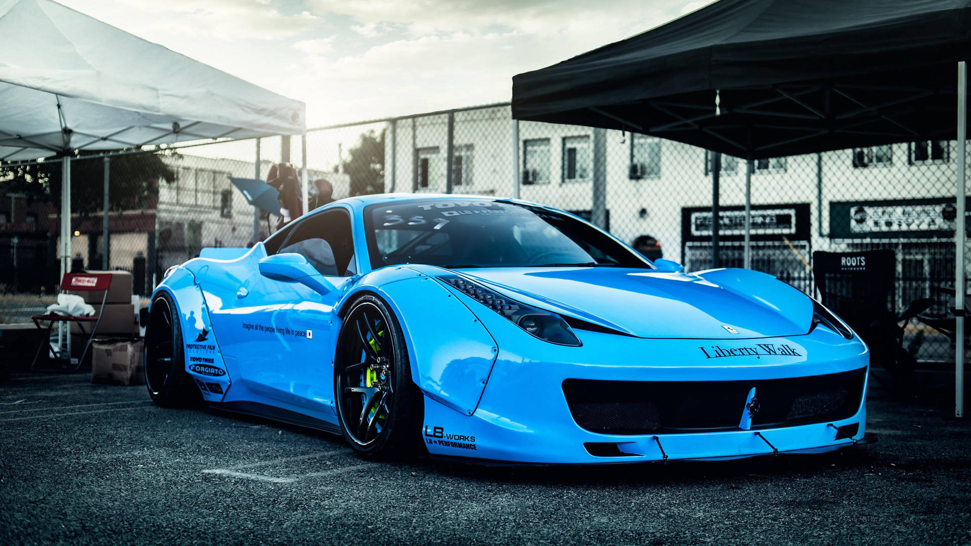Blue Ferrari Racing Car Background