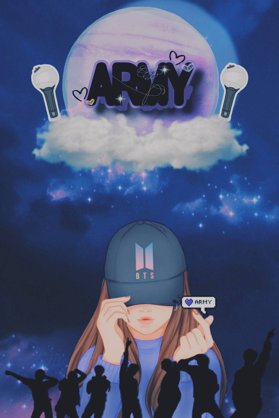 Blue Finger Heart Bts Army Girl