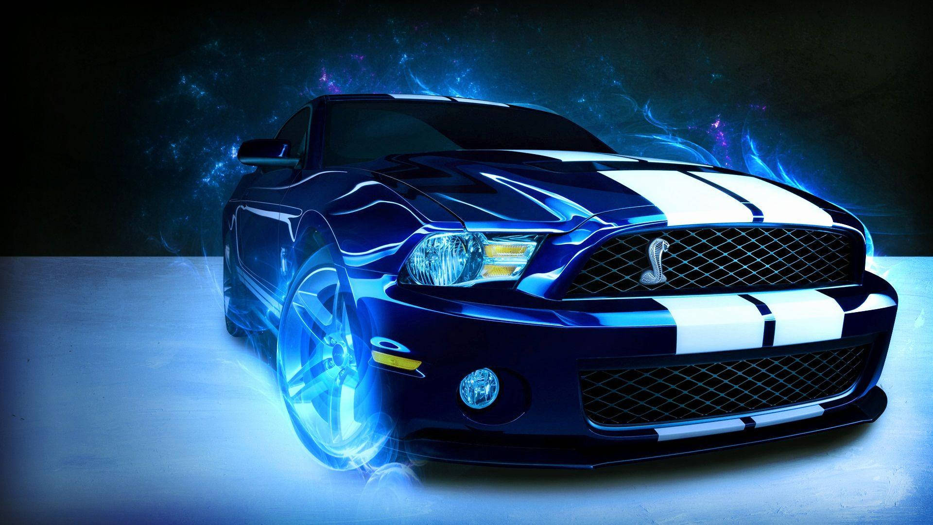 Blue Fire Car With Stripes