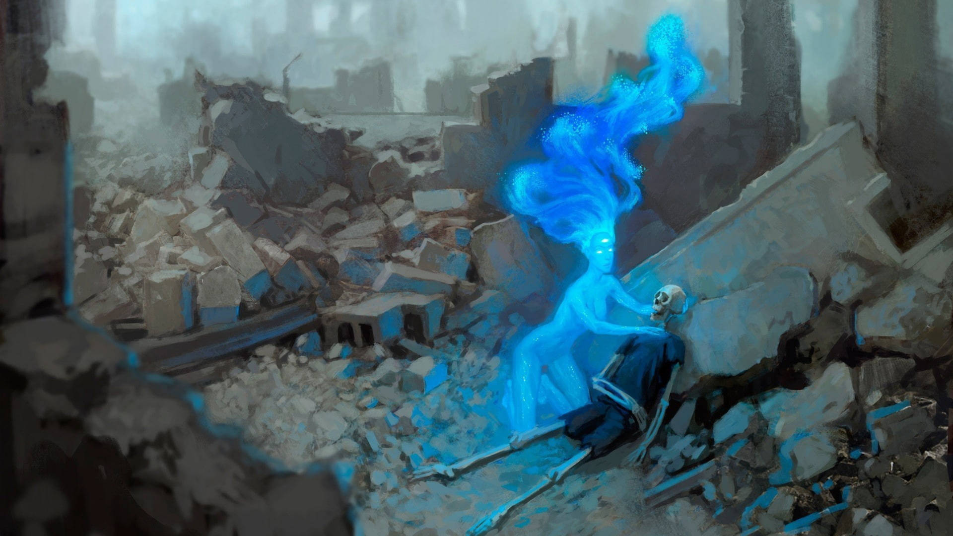 Blue Fire Lady Fantasy Background