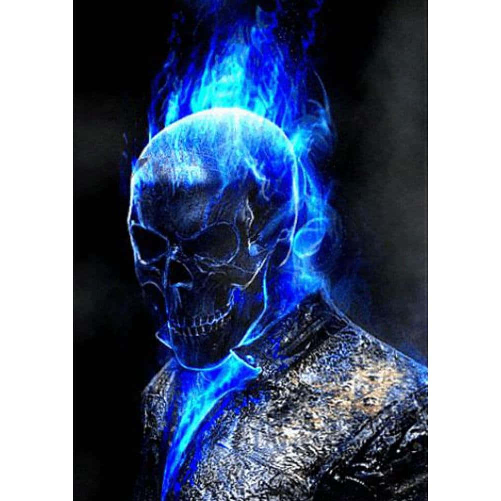 Blue_ Fire_ Skull_ Art Background