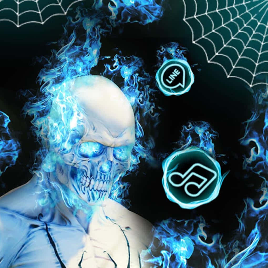 Blue_ Fire_ Skull_with_ Icons Background