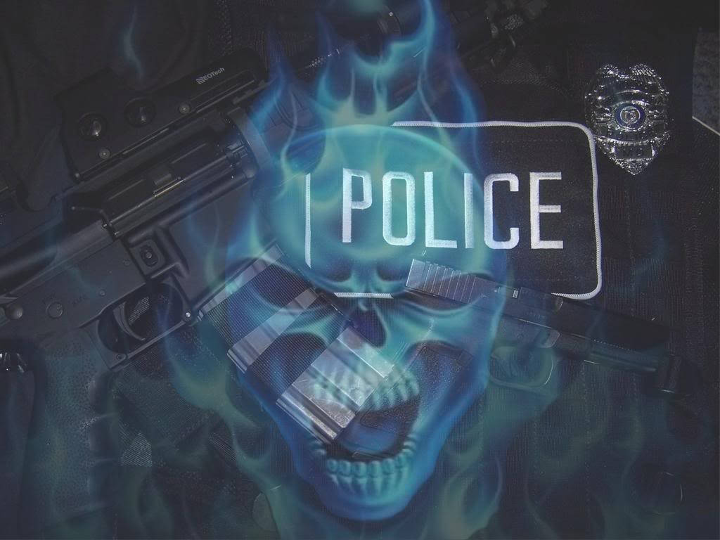 Blue Flame Skull Police Background