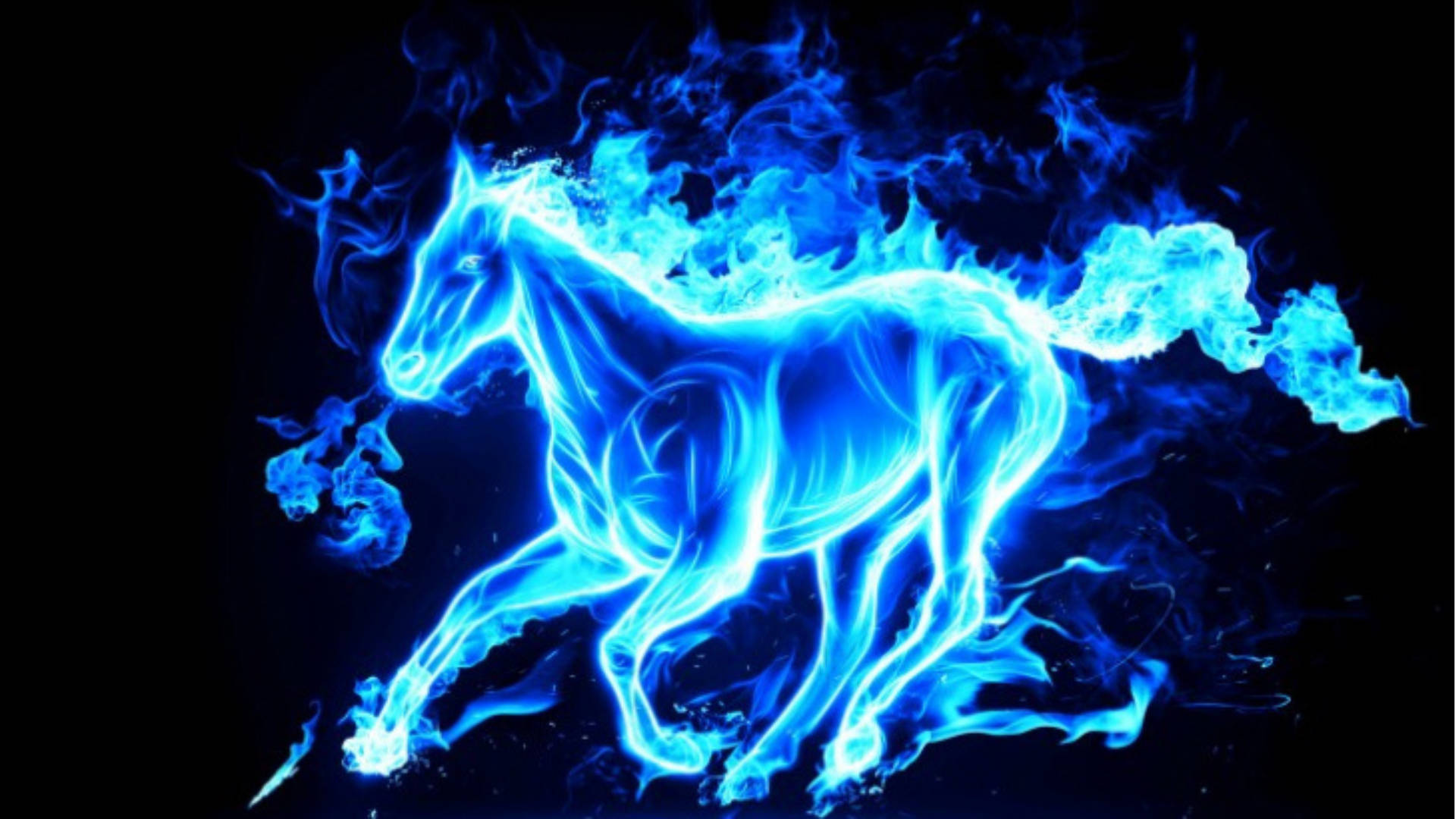 Blue Flames Horse Background