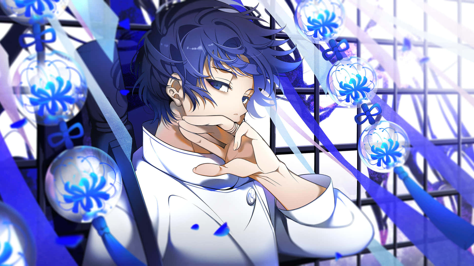 Blue Floral Fantasy Anime Artwork Background