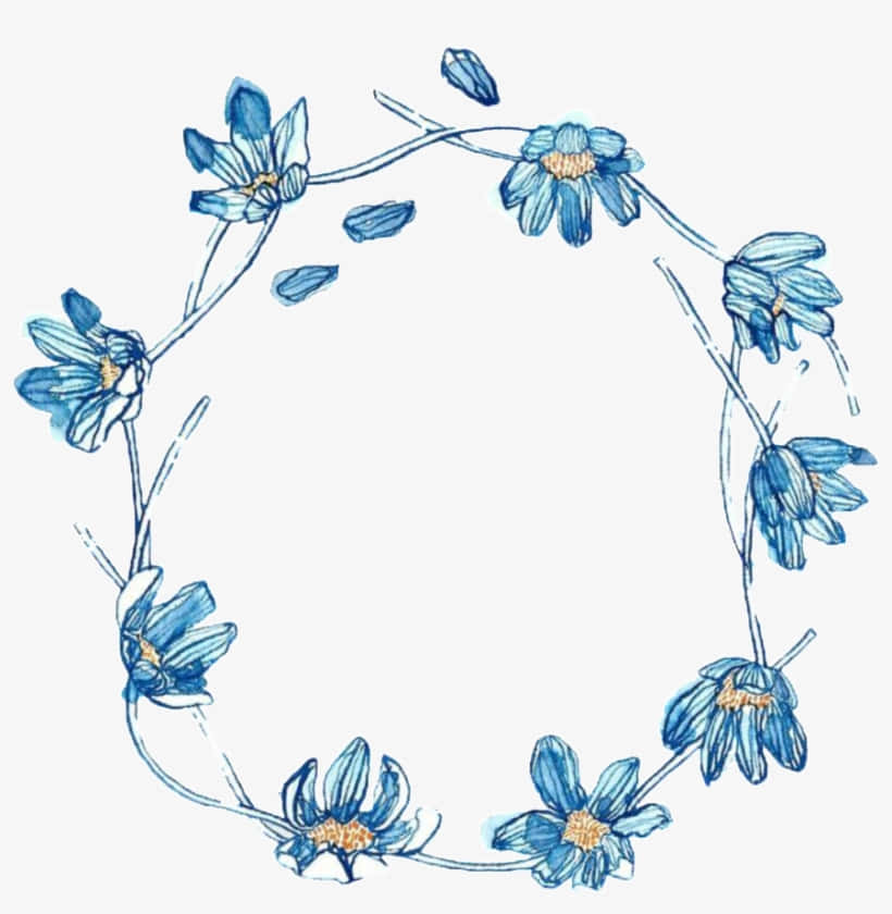 Blue Flowers In A Circle On A White Background Background