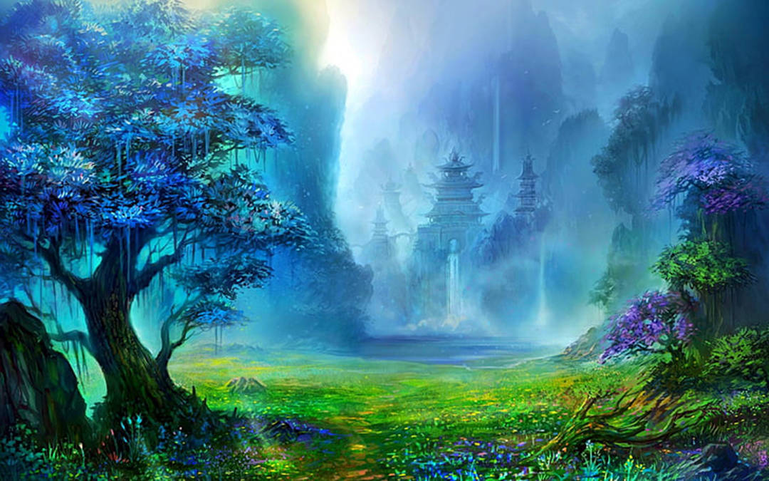 Blue Fog Forest Painting Background