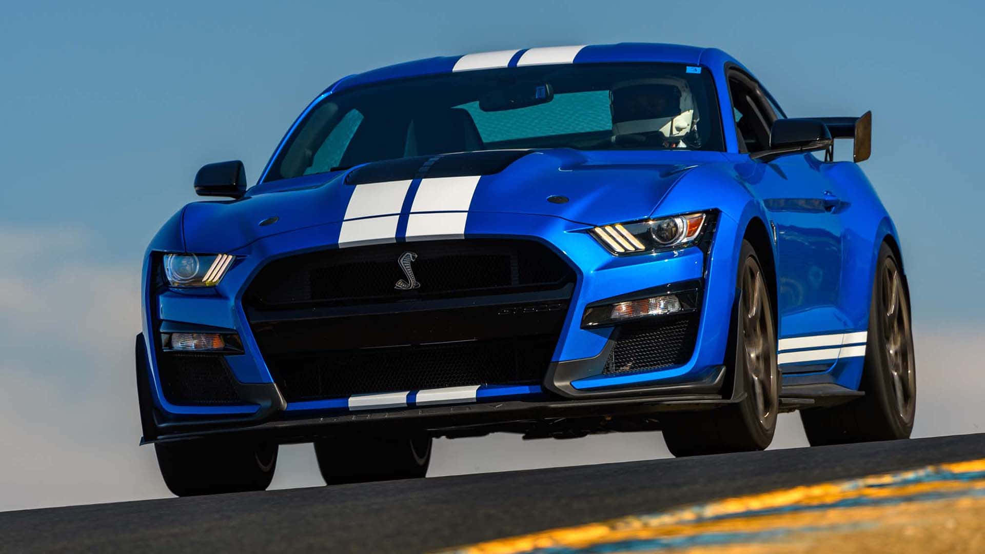 Blue Ford Mustang Shelby G T500 Action