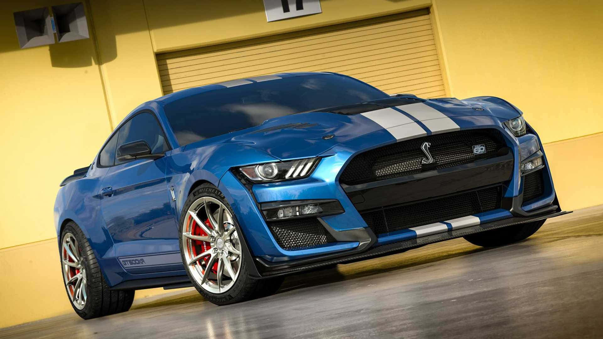 Blue Ford Mustang Shelby G T500 Angled View