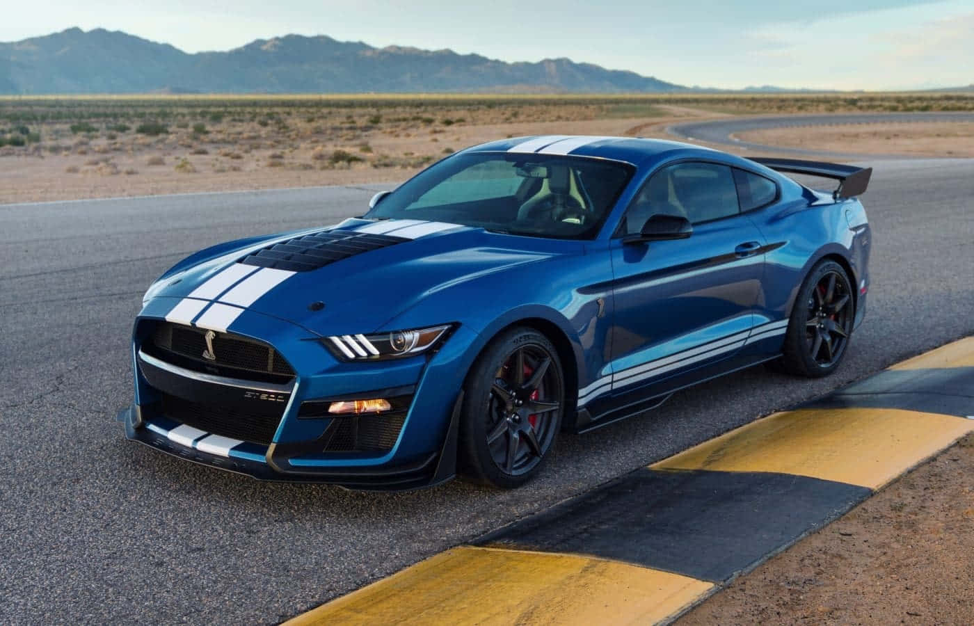 Blue Ford Mustang Shelby G T500 On Track Background