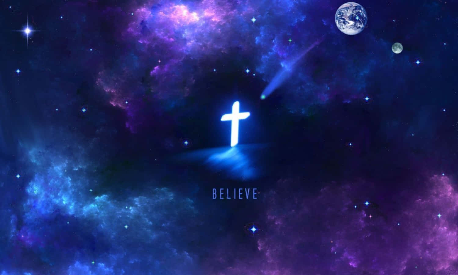 Blue Galaxy Beautiful Cross Digital Art Background