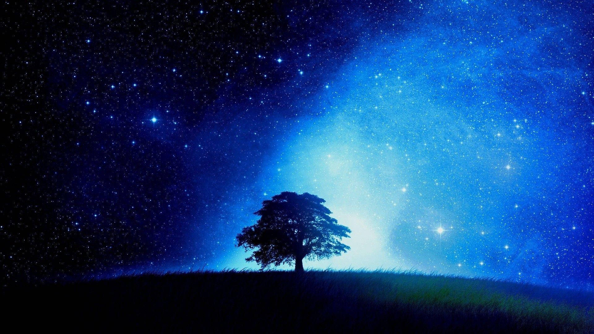 Blue Galaxy On A Starry Night