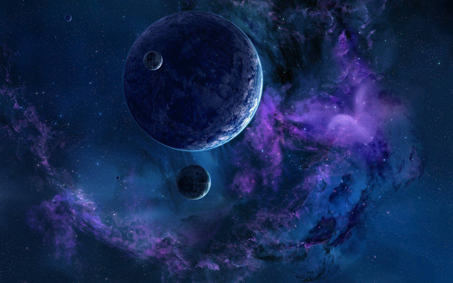 Blue Galaxy With Violet Planet Background