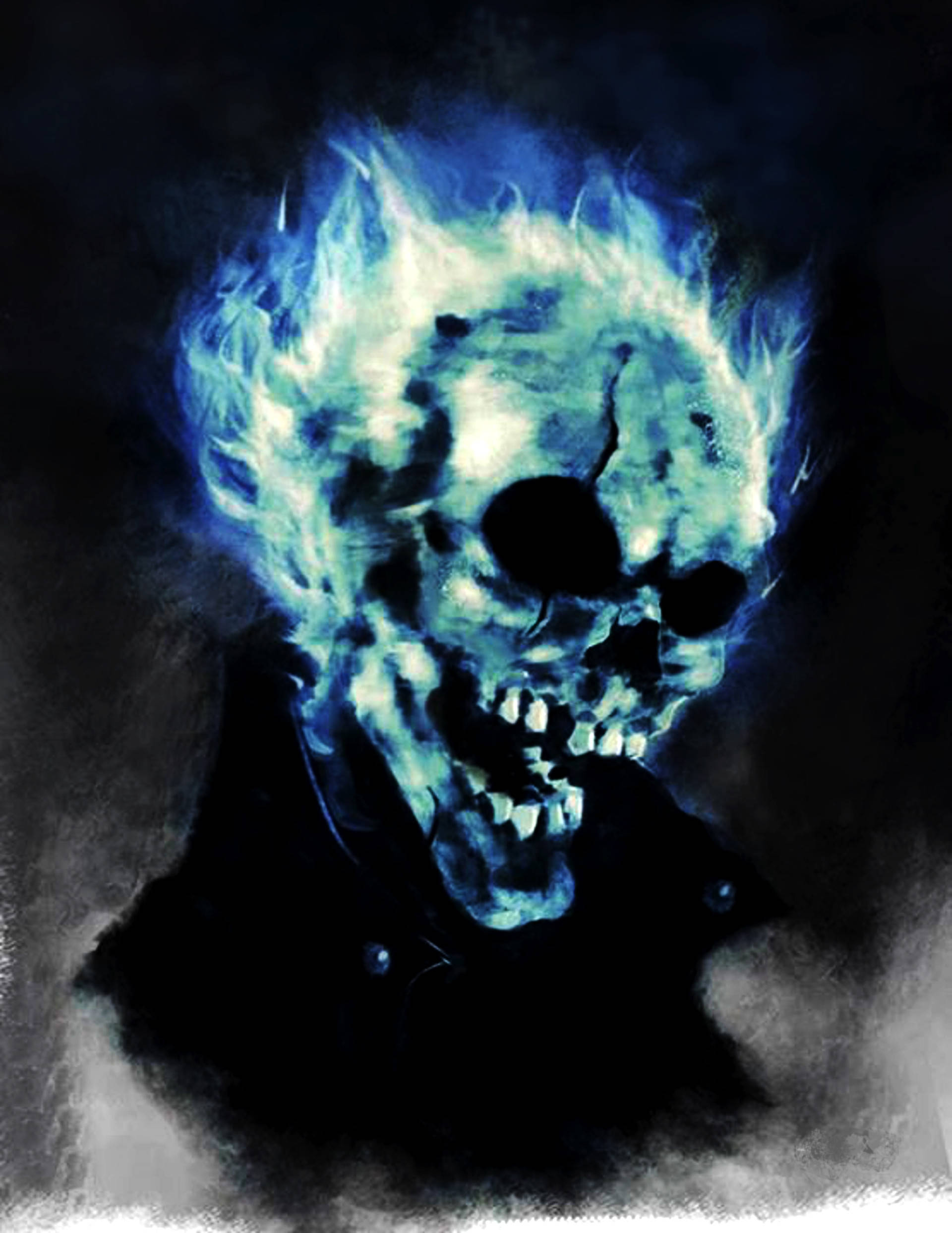 Blue Ghost Rider Terrifying Skull Background